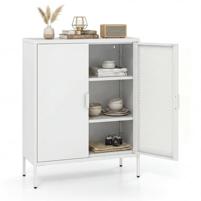 Metal Buffet Sideboard with 2 Doors and Adjustable Shelves-White
