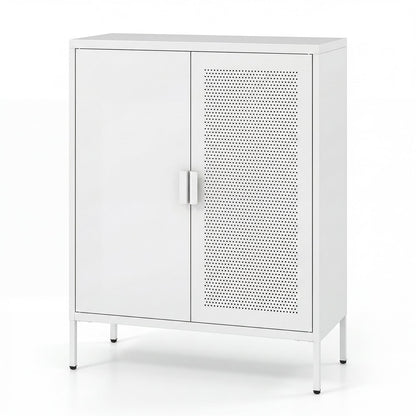 Metal Buffet Sideboard with 2 Doors and Adjustable Shelves-White