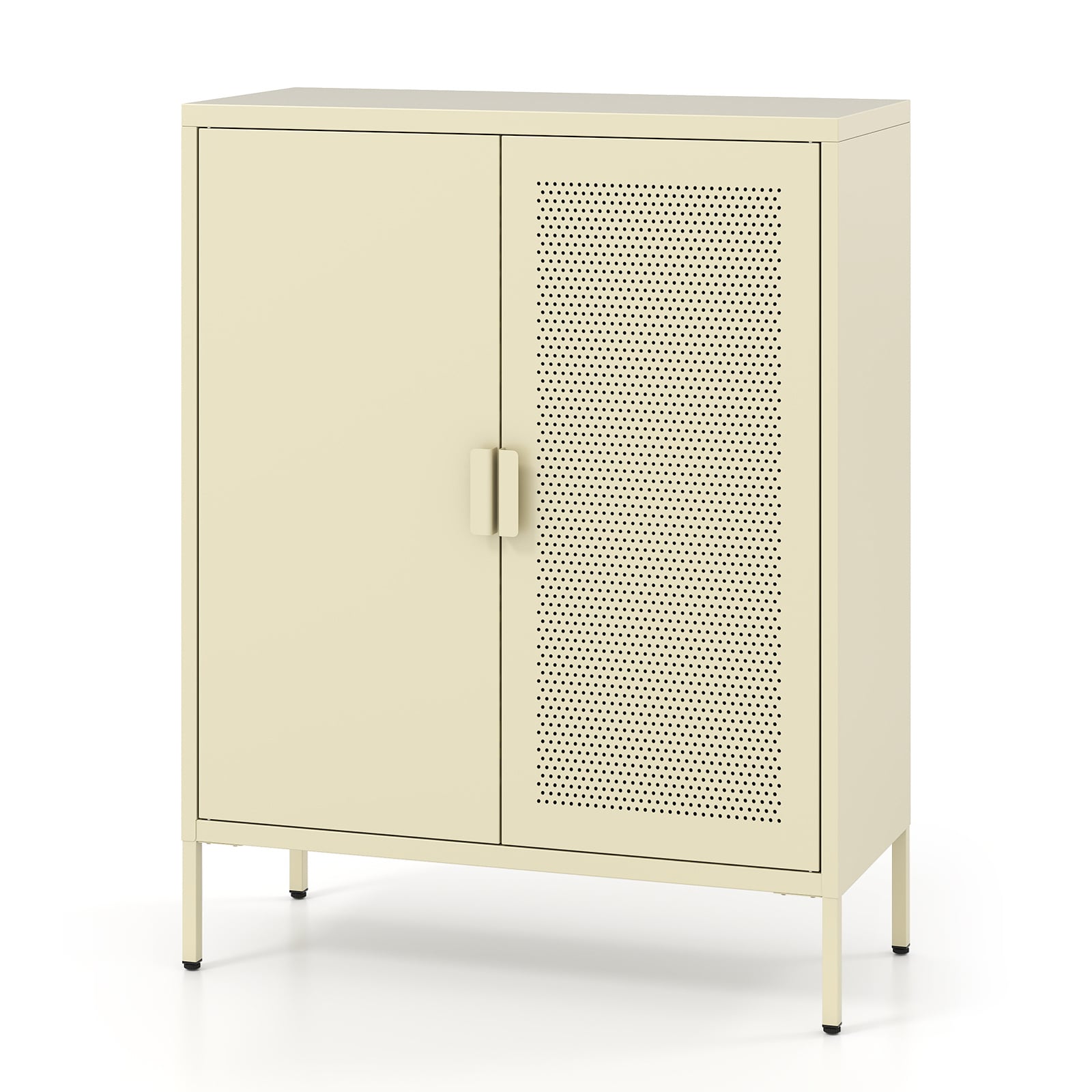 Metal Buffet Sideboard with 2 Doors and Adjustable Shelves-Yellow