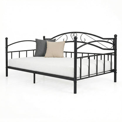 Metal Daybed Frame Sofa Bed with Classic Headboard Platform Bed Foundation-Black