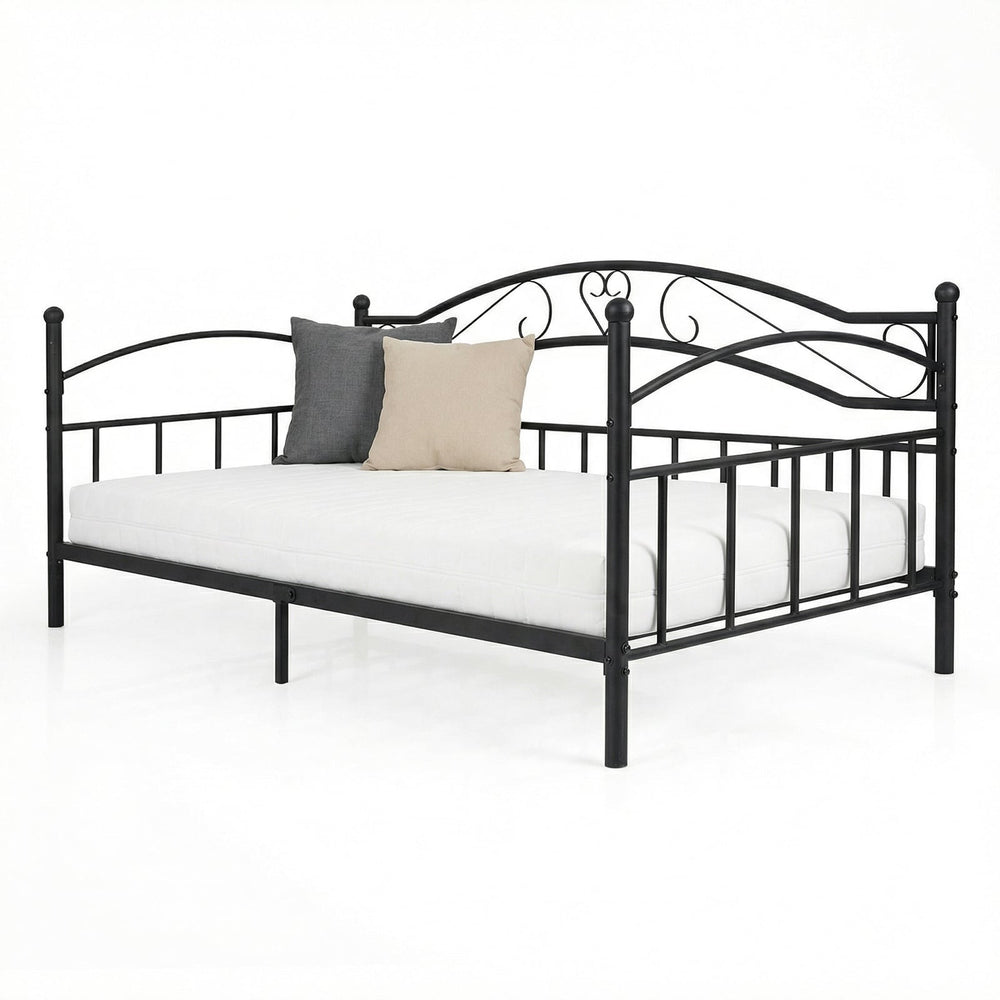 Metal Daybed Frame Sofa Bed with Classic Headboard Platform Bed Foundation-Black