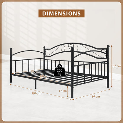 Metal Daybed Frame Sofa Bed with Classic Headboard Platform Bed Foundation-Black