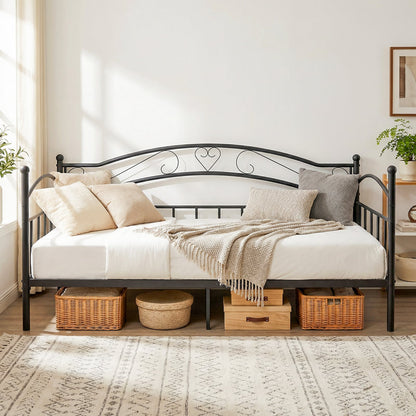 Metal Daybed Frame Sofa Bed with Classic Headboard Platform Bed Foundation-Black