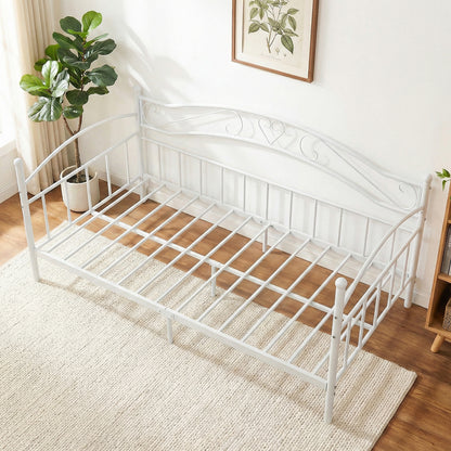 Metal Daybed Frame Sofa Bed with Classic Headboard Platform Bed Foundation-White