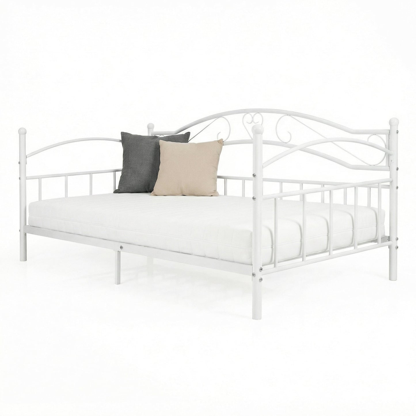 Metal Daybed Frame Sofa Bed with Classic Headboard Platform Bed Foundation-White