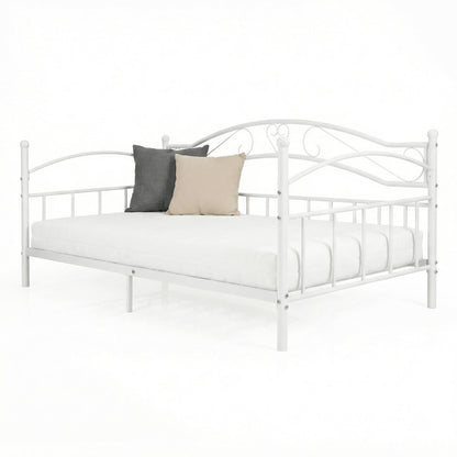 Metal Daybed Frame Sofa Bed with Classic Headboard Platform Bed Foundation-White