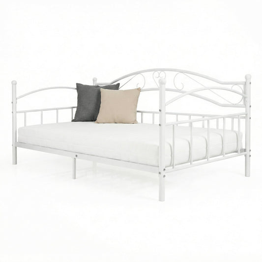 Metal Daybed Frame Sofa Bed with Classic Headboard Platform Bed Foundation-White