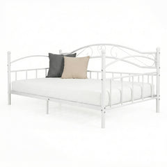 Metal Daybed Frame Sofa Bed with Classic Headboard Platform Bed Foundation-White