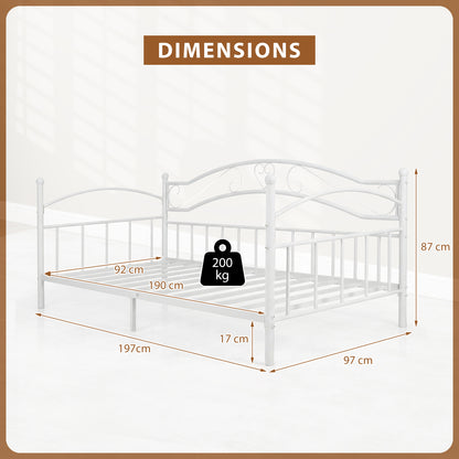 Metal Daybed Frame Sofa Bed with Classic Headboard Platform Bed Foundation-White