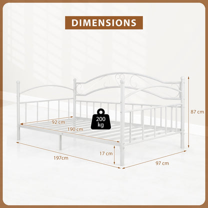 Metal Daybed Frame Sofa Bed with Classic Headboard Platform Bed Foundation-White