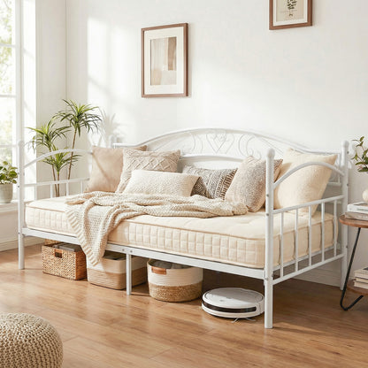Metal Daybed Frame Sofa Bed with Classic Headboard Platform Bed Foundation-White