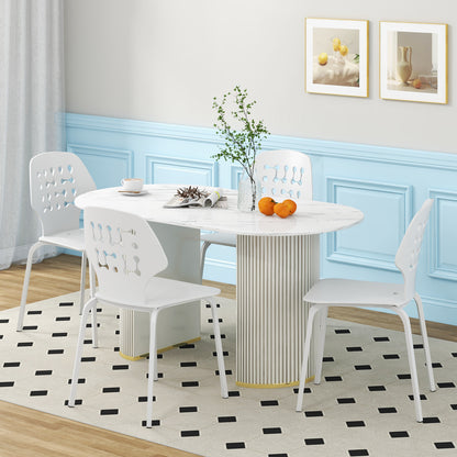 Metal Dining Chair Set of 8 with Hollowed Backrest and Metal Legs-White