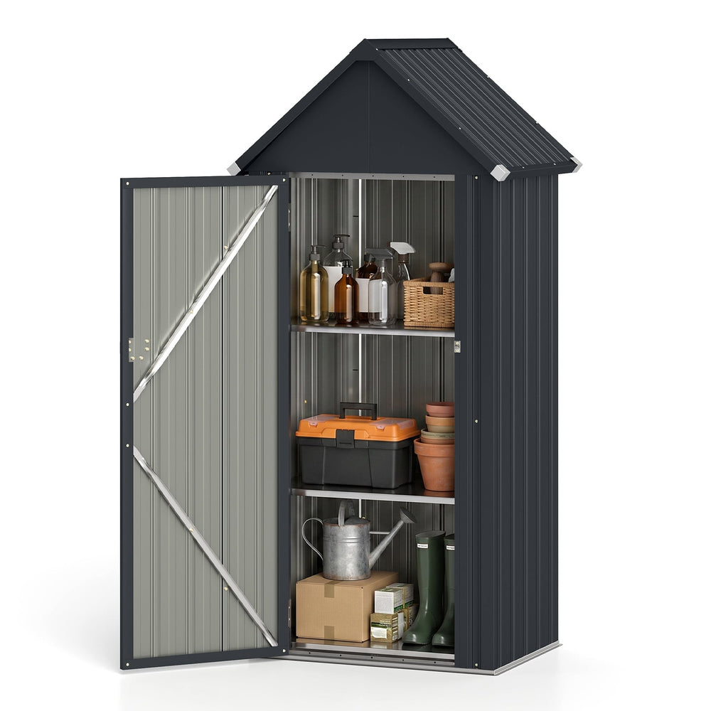 Metal Garden Tool Shed with 3 Adjustable Shelves-Dark Grey