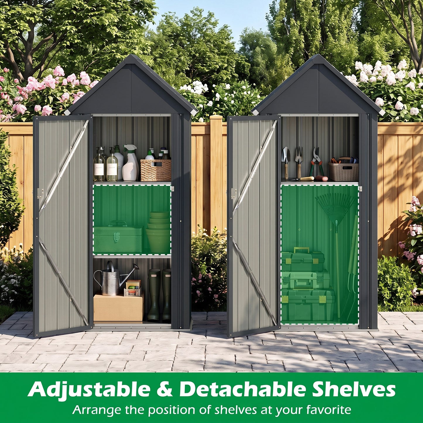 Metal Garden Tool Shed with 3 Adjustable Shelves-Dark Grey