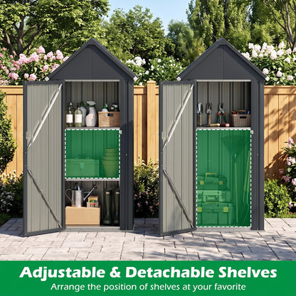Metal Garden Tool Shed with 3 Adjustable Shelves-Dark Grey