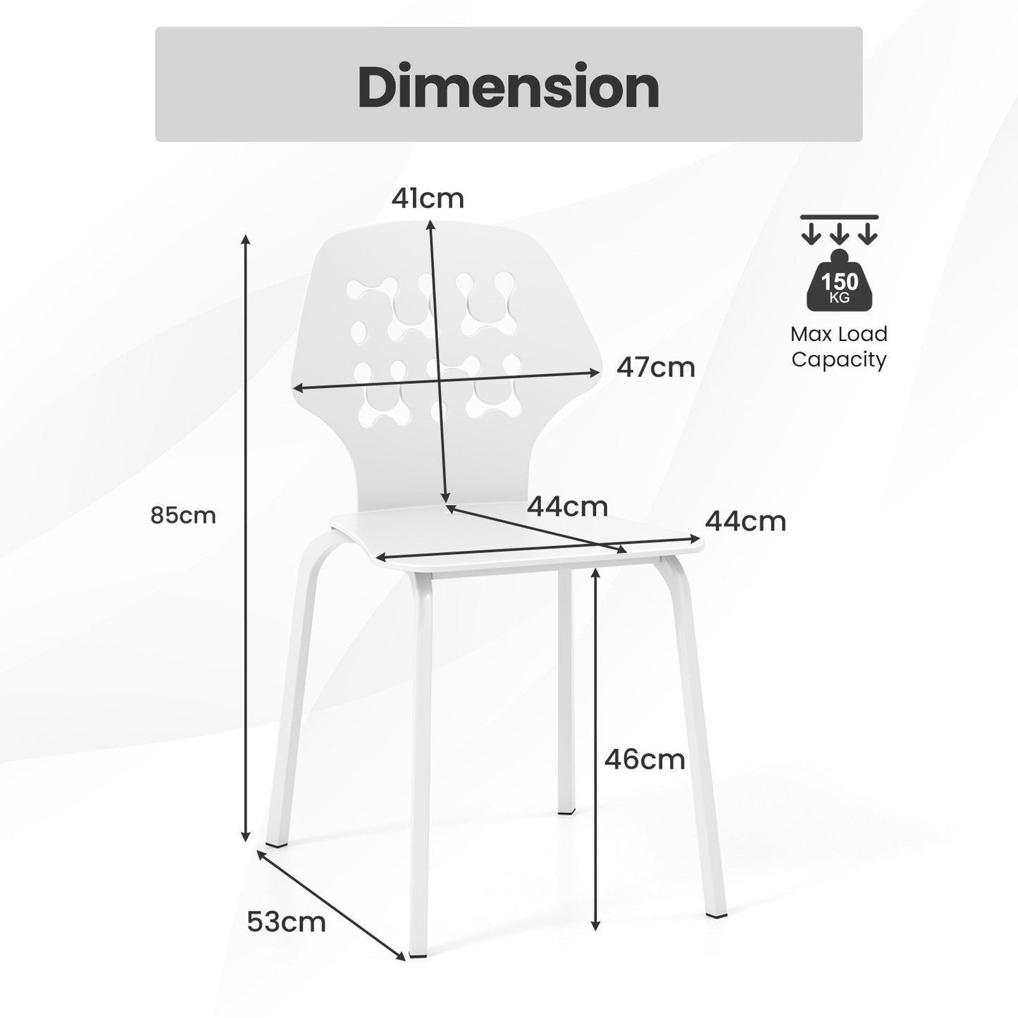 Metal Dining Chair Set of 4 with Hollowed Backrest and Metal Legs-White