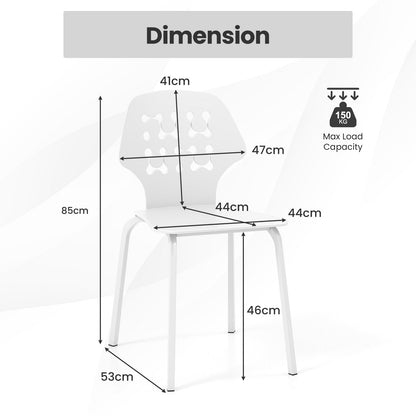 Metal Dining Chair Set of 4 with Hollowed Backrest and Metal Legs-White