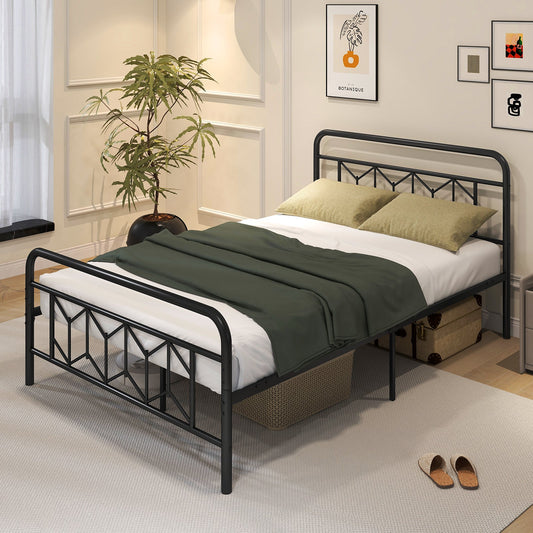 Single/Double/King Size Metal Bed Frame with High Headboard and Mute Bar-Black-Full Size