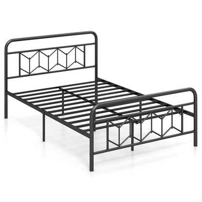 Single/Double/King Size Metal Bed Frame with High Headboard and Mute Bar-Black-Full Size