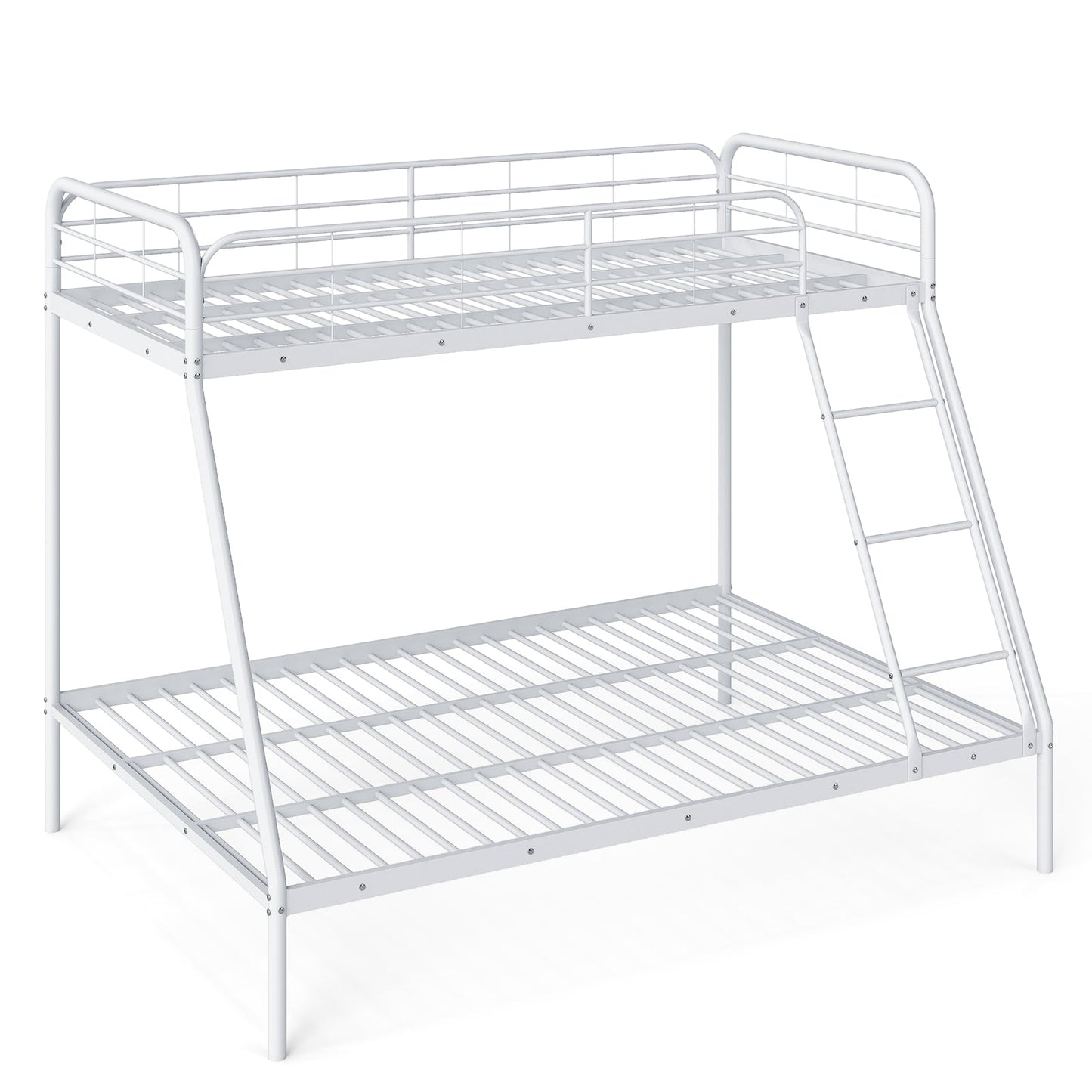 Metal Bunk Bed with Ladder with Safety Guardrail for Teens Adults-White
