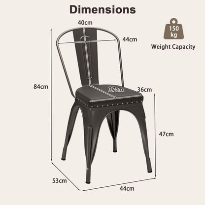 Metal Dining Chair Set of 4 with Removable Backs and PU Leather Cushioned Seat-Brown