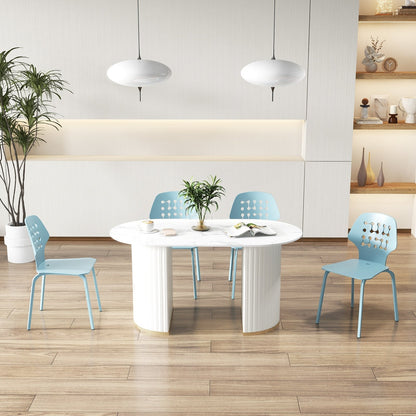 Metal Dining Chair Set of 4 with Hollowed Backrest and Metal Legs-Blue