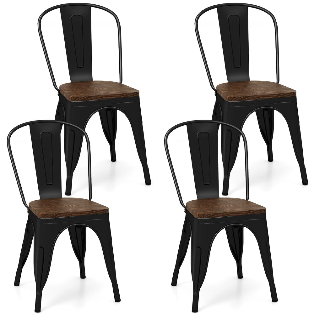 Metal Dining Chairs Set of 4 Stackable Kitchen Side Chairs-Black