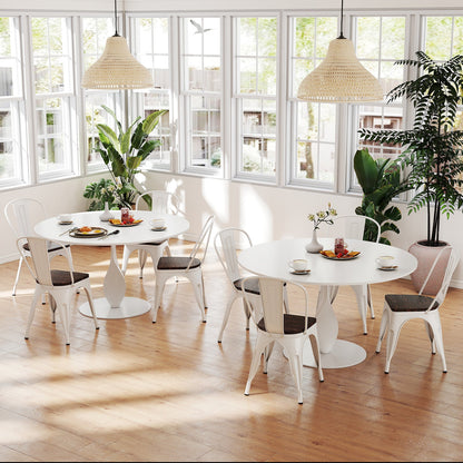 Metal Dining Chairs Set of 4 Stackable Kitchen Side Chairs-White