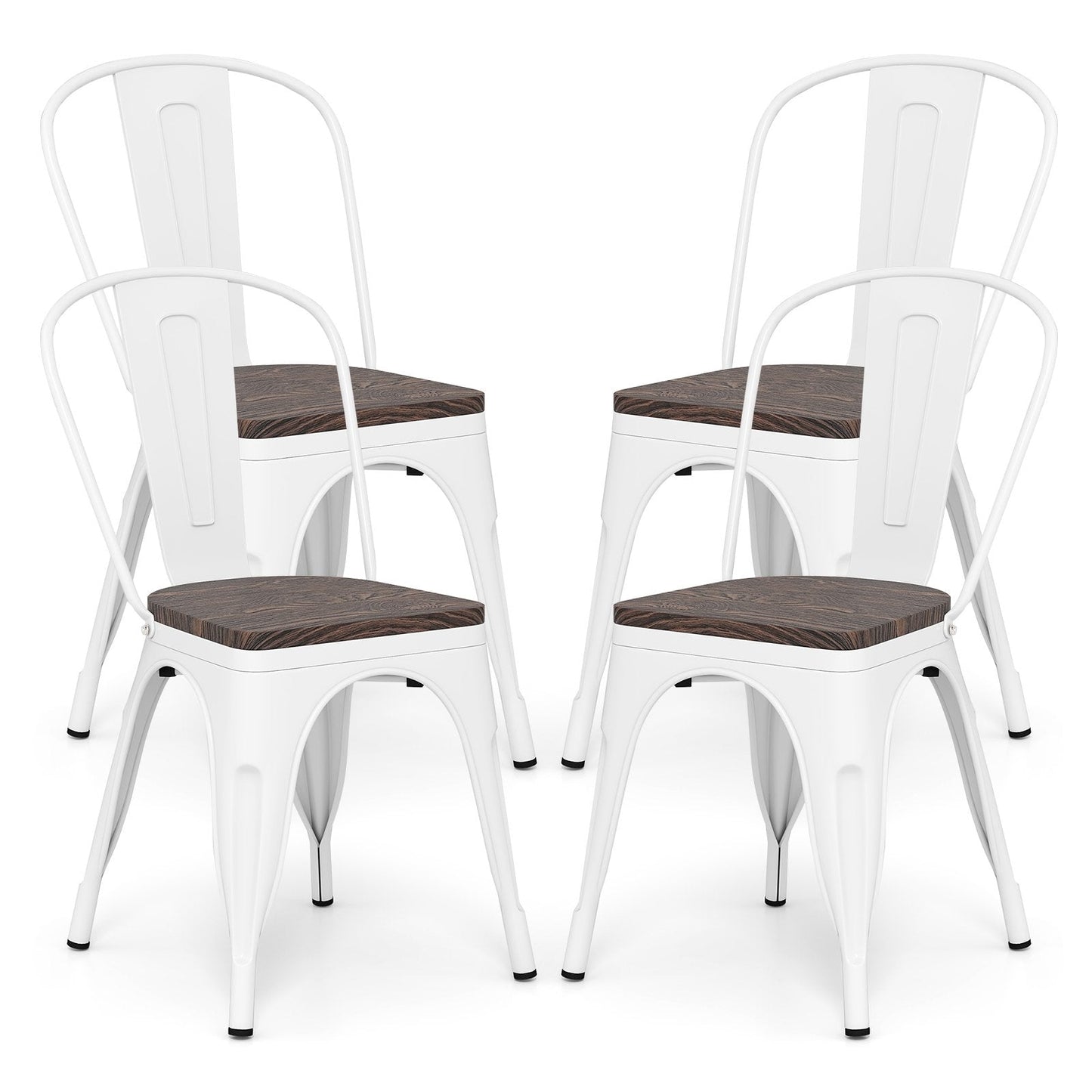 Metal Dining Chairs Set of 4 Stackable Kitchen Side Chairs-White