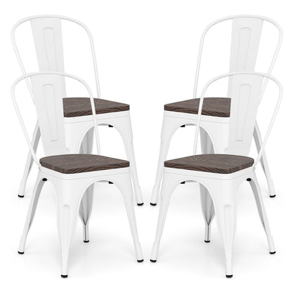 Metal Dining Chairs Set of 4 Stackable Kitchen Side Chairs-White