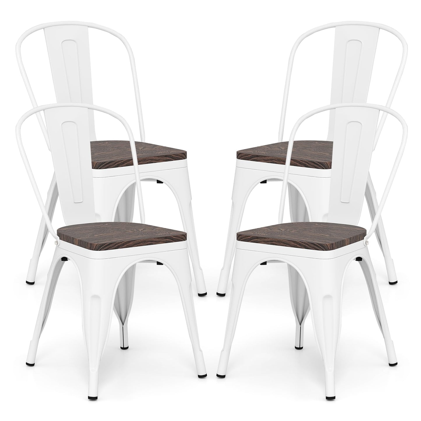 Metal Dining Chairs Set of 4 Stackable Kitchen Side Chairs-White