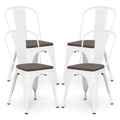 Metal Dining Chairs Set of 4 Stackable Kitchen Side Chairs-White