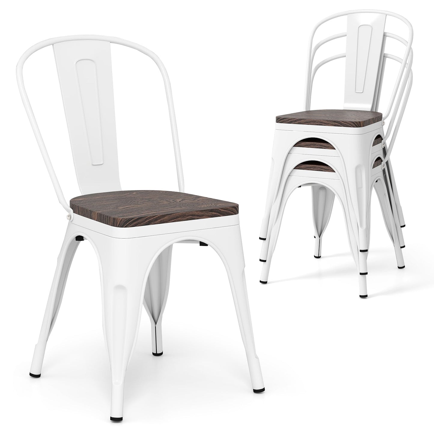 Metal Dining Chairs Set of 4 Stackable Kitchen Side Chairs-White