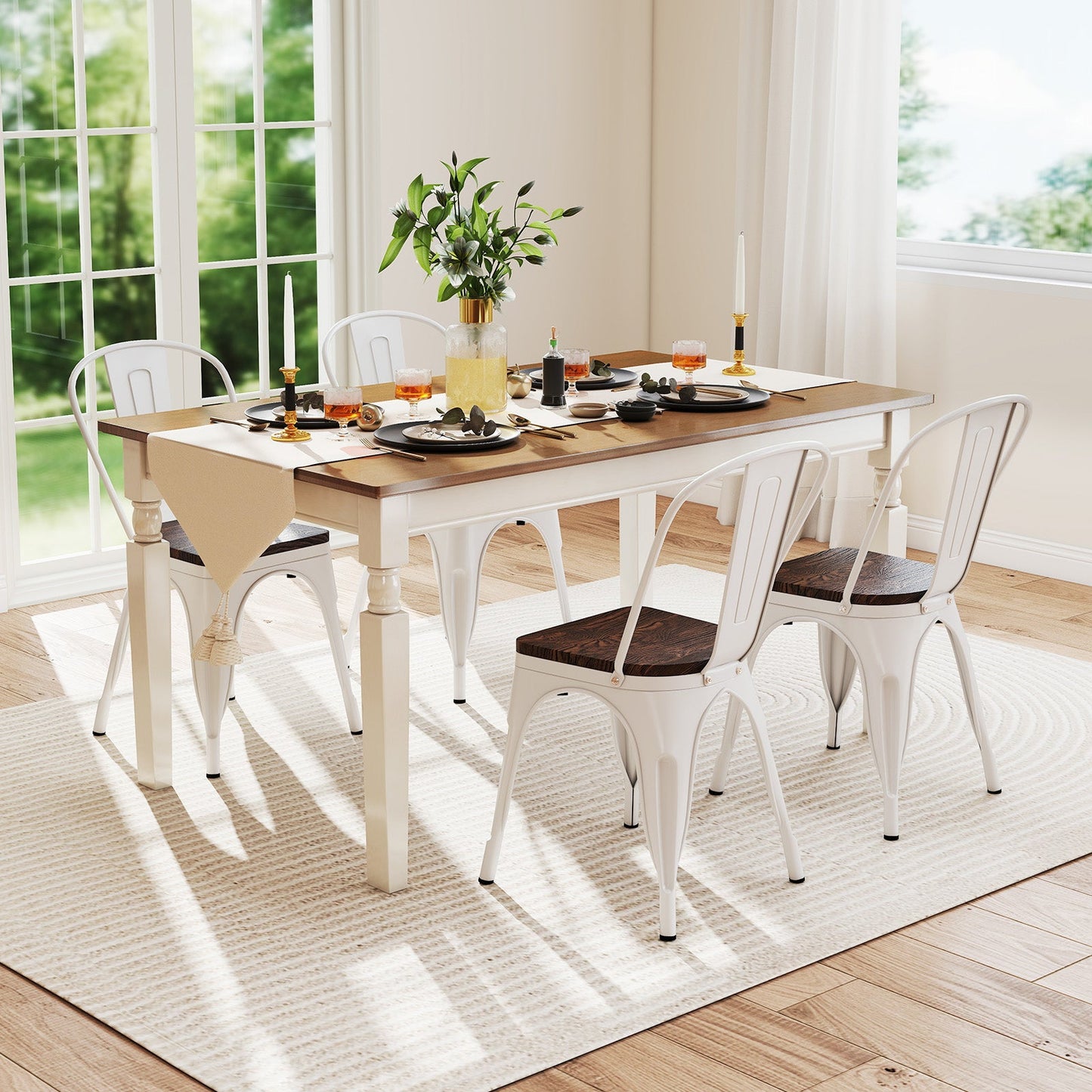 Metal Dining Chairs Set of 4 Stackable Kitchen Side Chairs-White