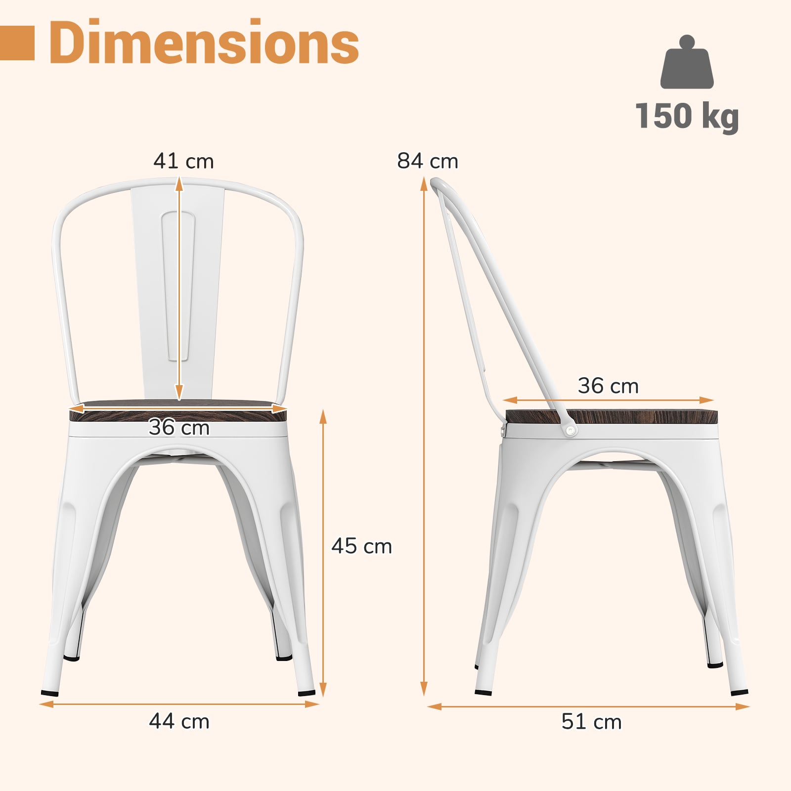 Metal Dining Chairs Set of 4 Stackable Kitchen Side Chairs-White