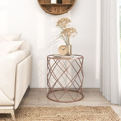 Stackable Metal Frame End Table Set of 2 with Mirrored Top-Rose Gold