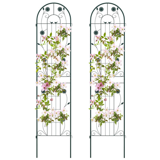 2 Pack 220 cm x 50 cm Metal Garden Trellis for Climbing Plants-Green