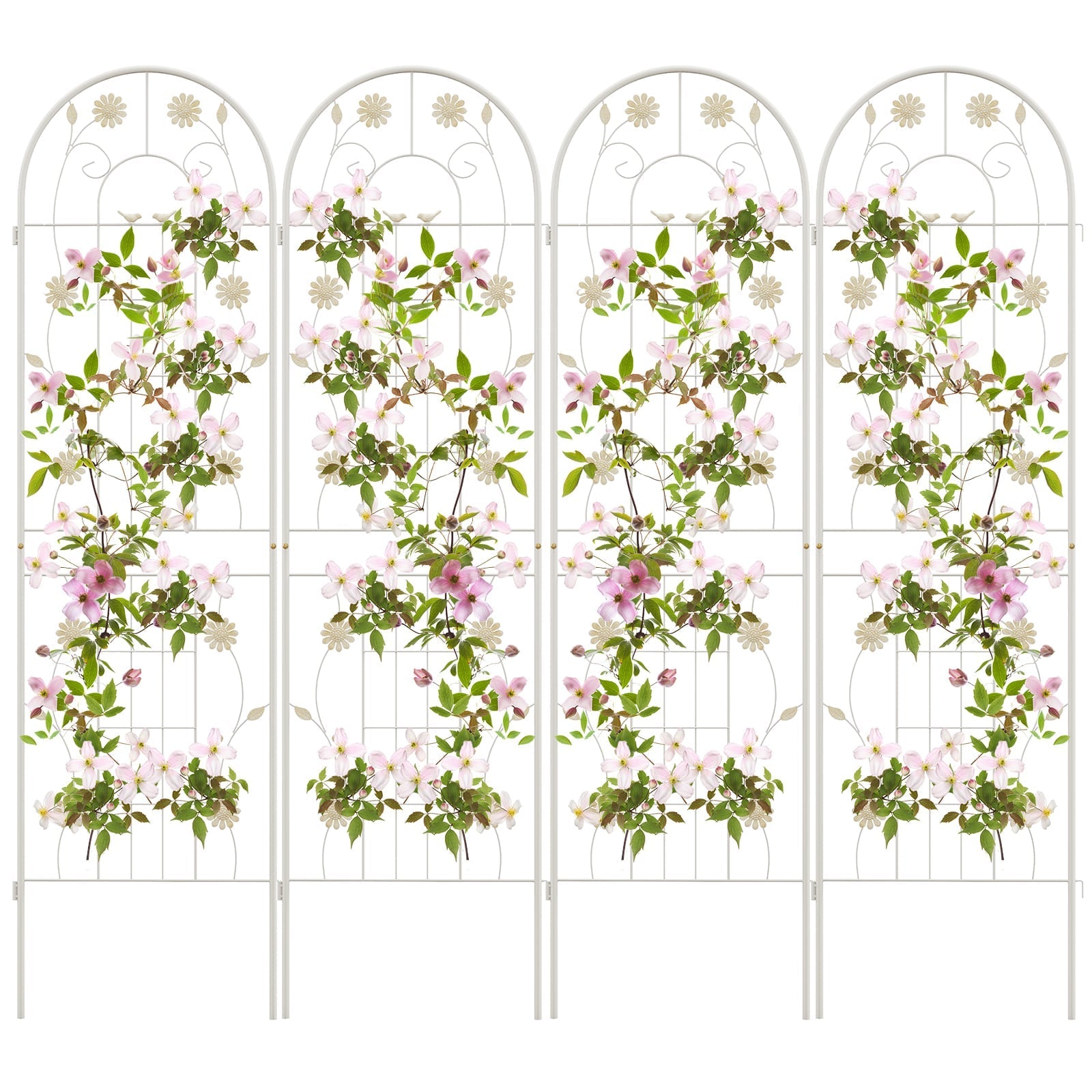 2/4 Pack Metal Garden Trellis 180 cm x 50 cm Wire Lattice Panel-White-4 Pack