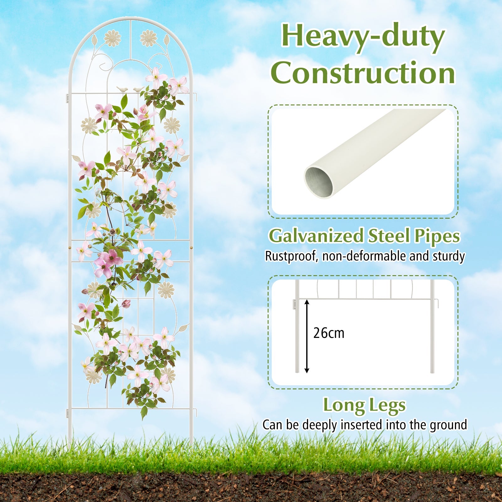 2/4 Pack Metal Garden Trellis 180 cm x 50 cm Wire Lattice Panel-White-4 Pack