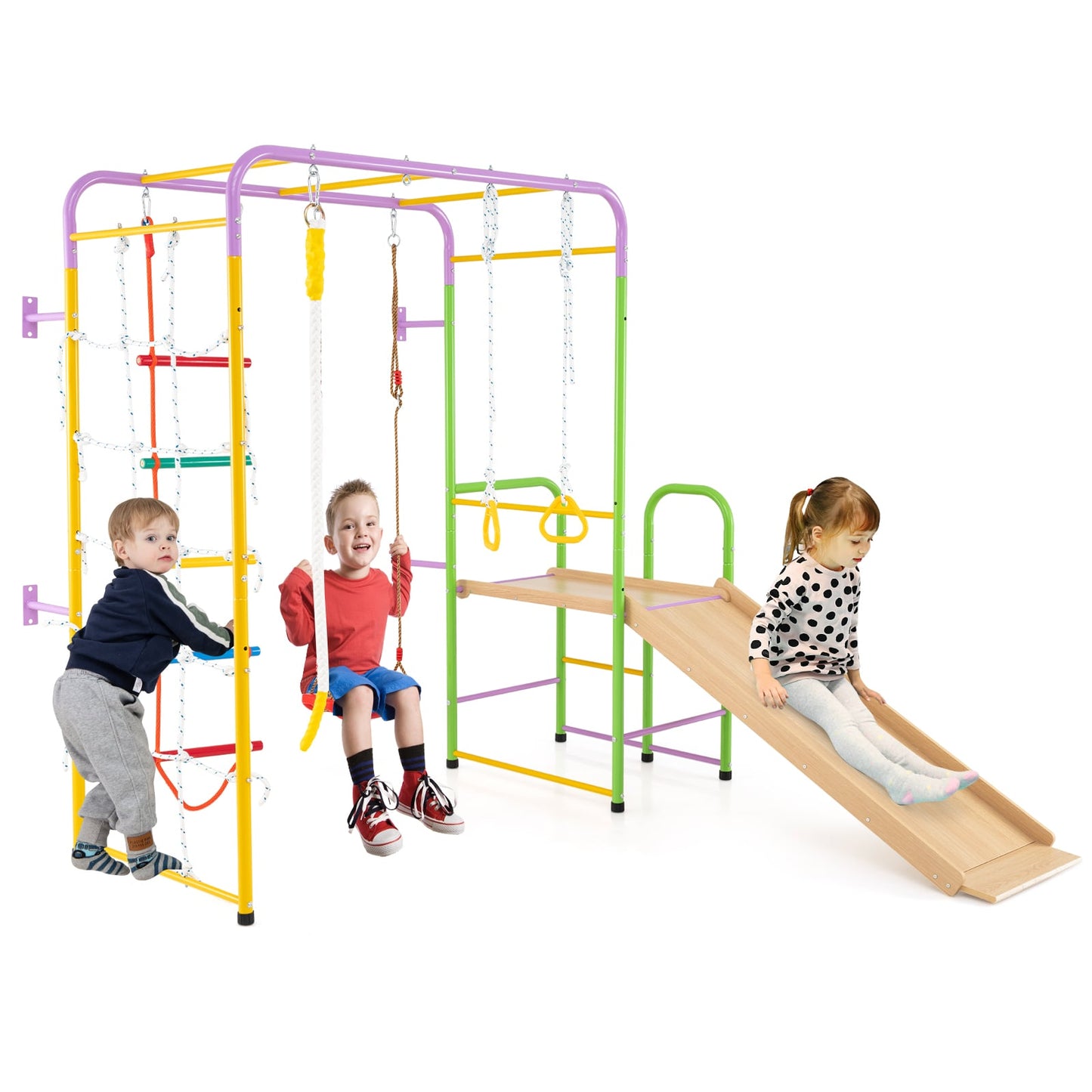 Metal Indoor Jungle Gym 8-in-1 Climbing Playset for Ages 3+-Colourful