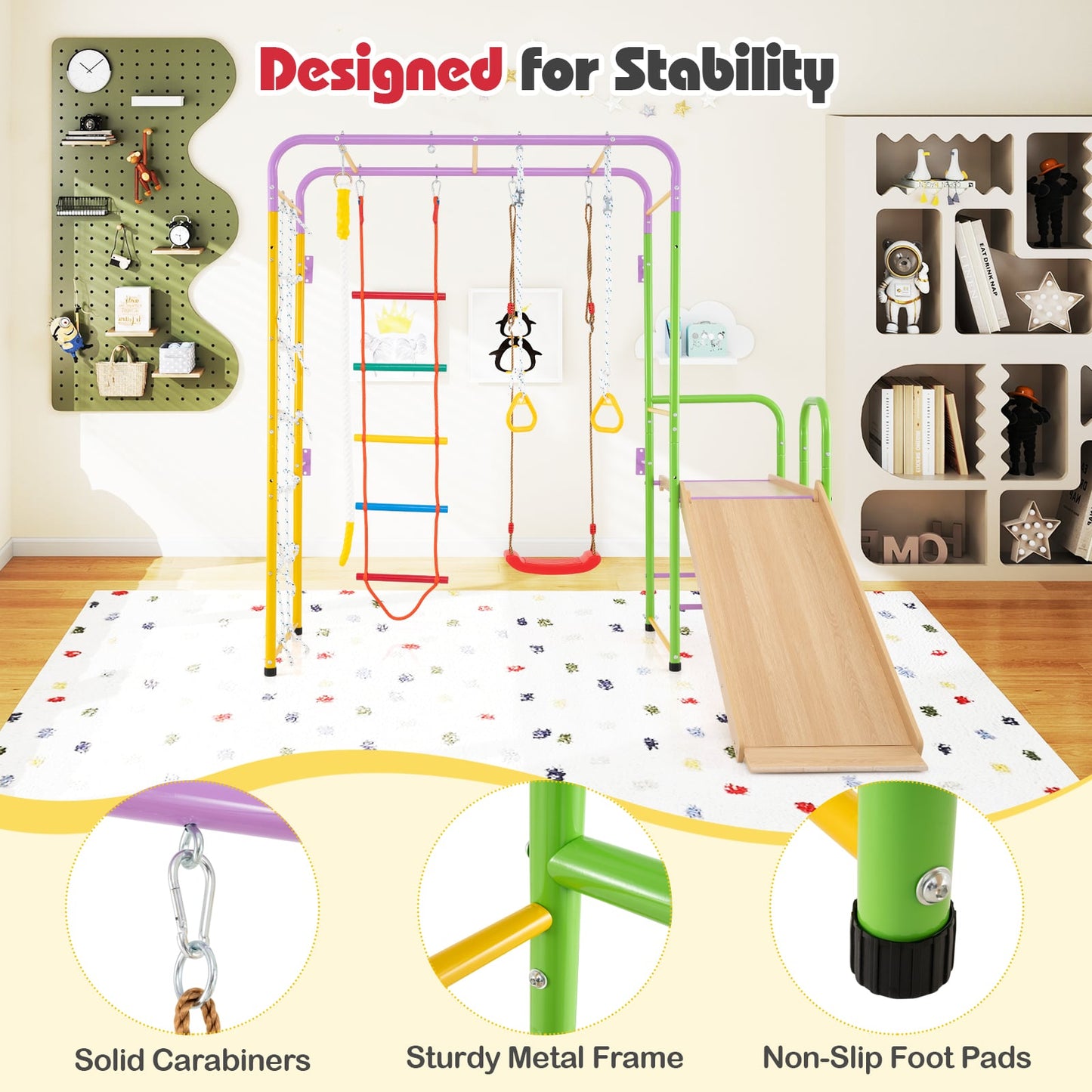 Metal Indoor Jungle Gym 8-in-1 Climbing Playset for Ages 3+-Colourful