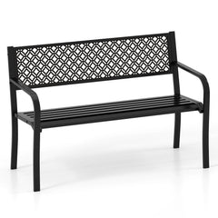 Metal Outdoor Garden Patio Bench with Geometric Lattice Backrest-Black