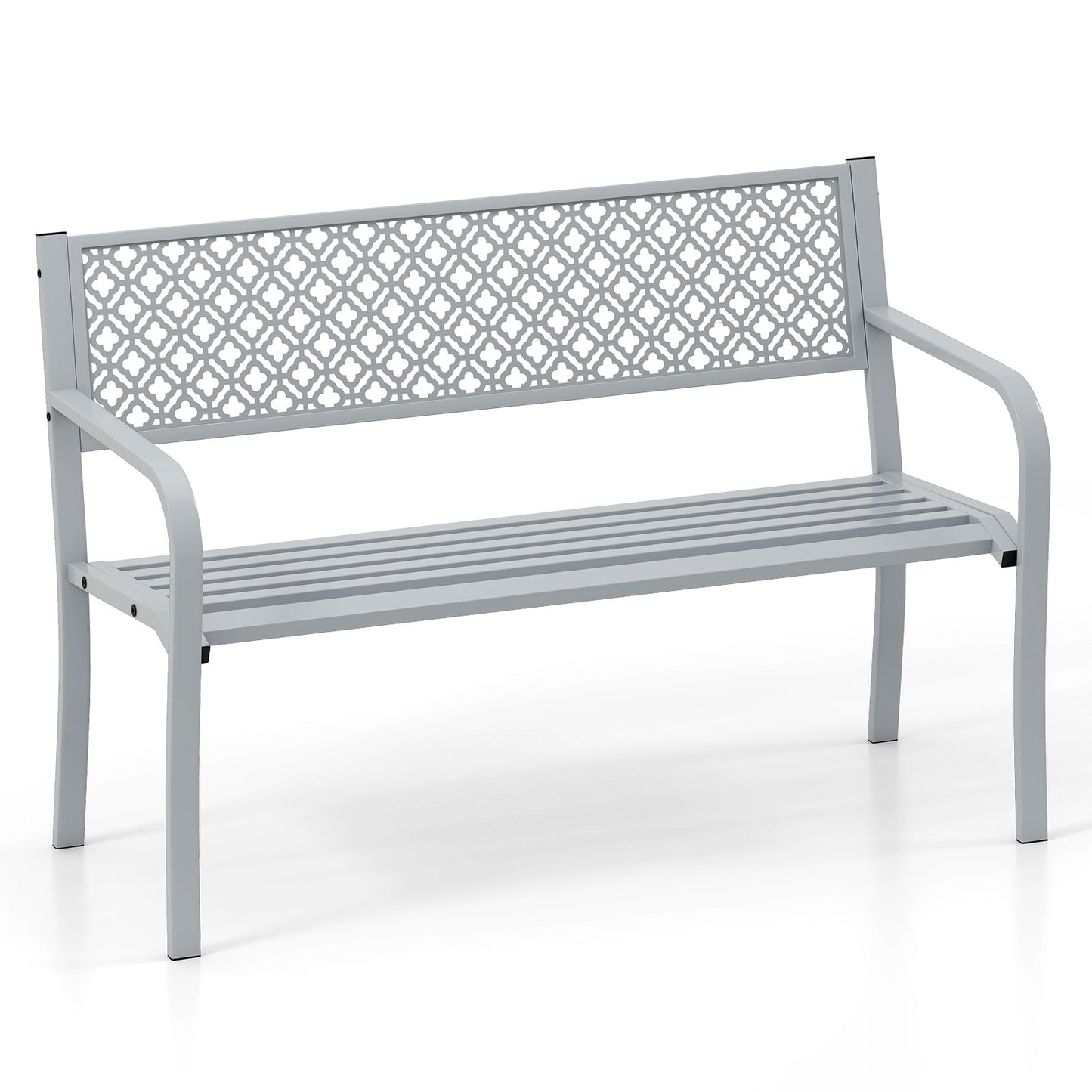 Metal Outdoor Garden Patio Bench with Geometric Lattice Backrest-Grey