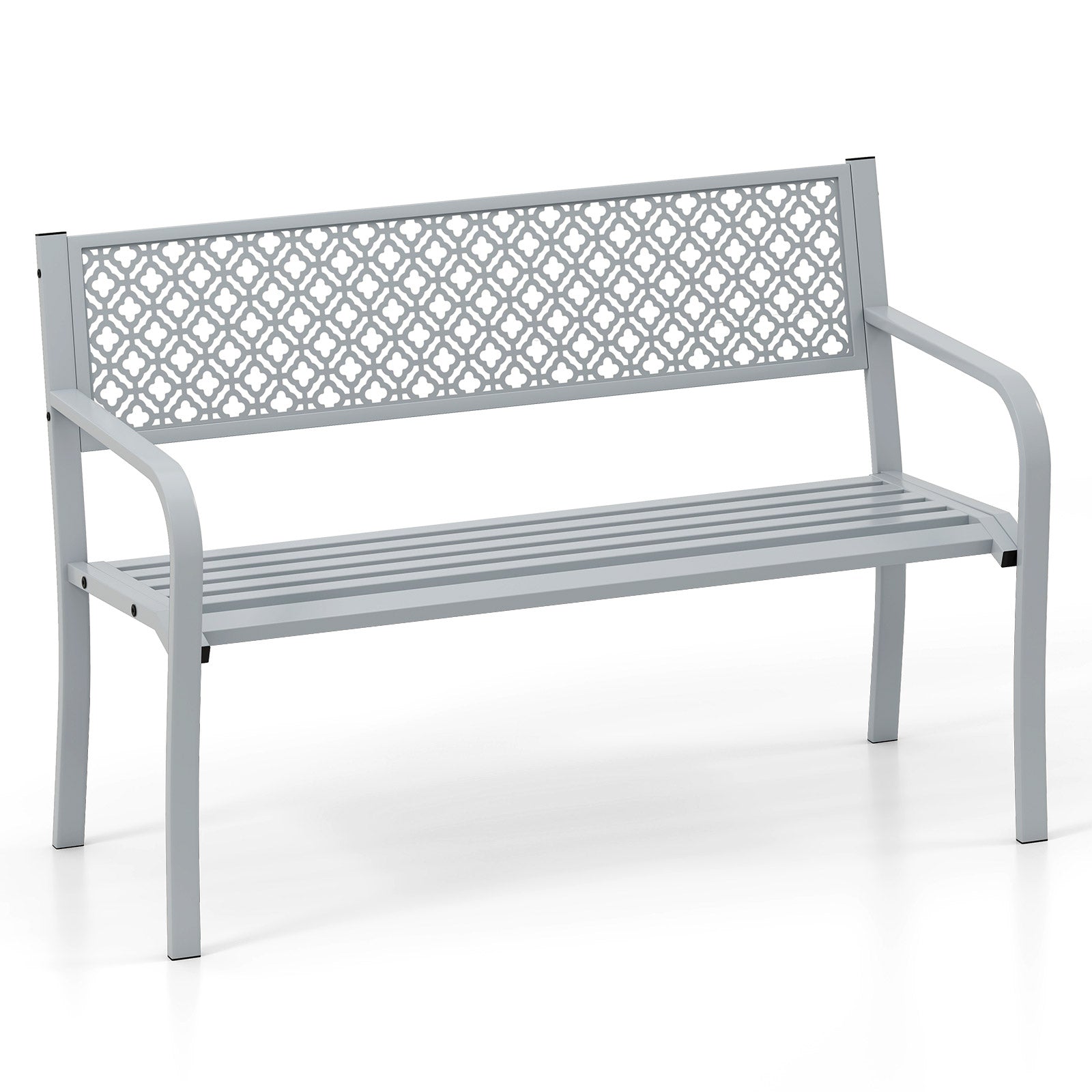 Metal Outdoor Garden Patio Bench with Geometric Lattice Backrest-Grey