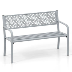 Metal Outdoor Garden Patio Bench with Geometric Lattice Backrest-Grey