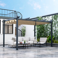 3 x 4 M Outdoor Retractable Pergola with Sun Shade Canopy-Beige