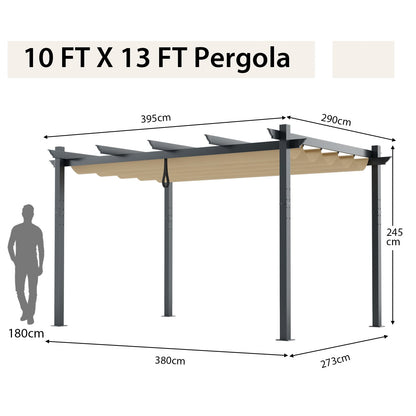 3 x 4 M Outdoor Retractable Pergola with Sun Shade Canopy-Beige