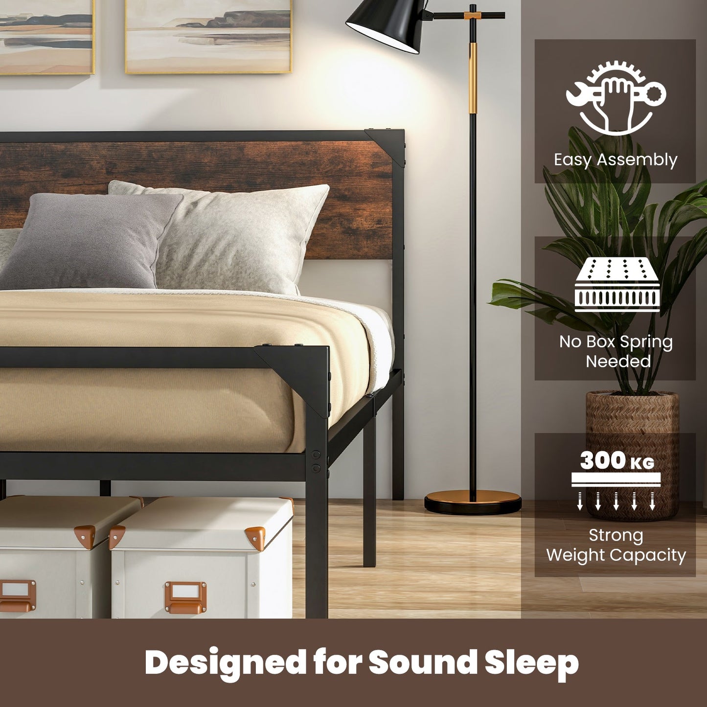 Metal Platform Bed with 9 Support Legs-Queen Size