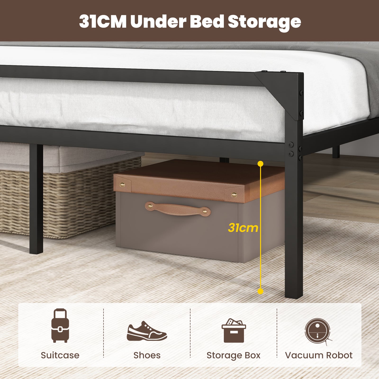 Metal Platform Bed with 9 Support Legs-King size
