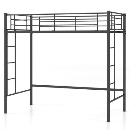 Metal Space-saving Loft Bed Frame with Full-length Safety Guardrail-Black